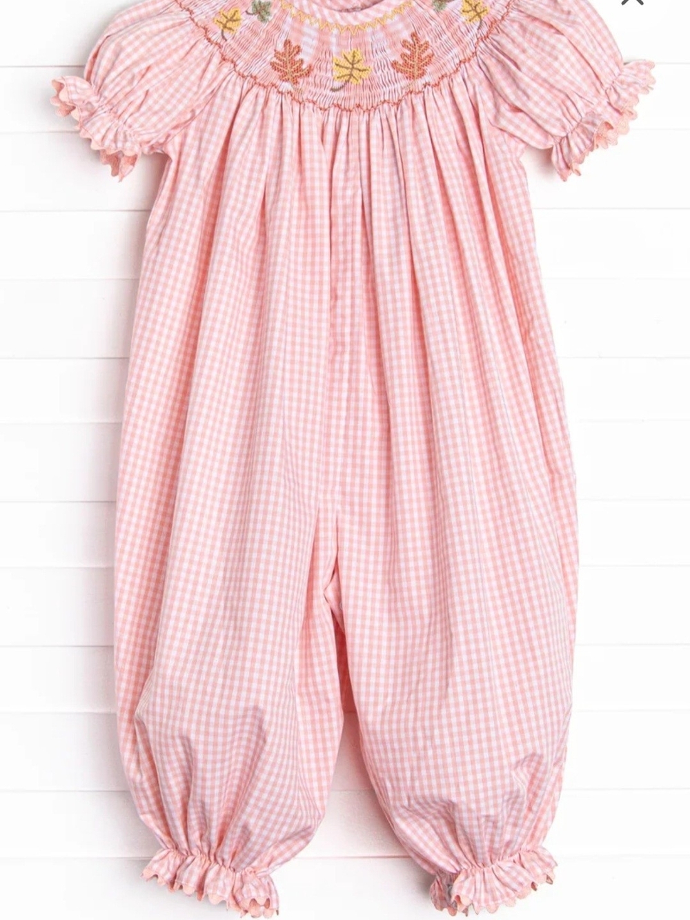 Pink Gingham Smocked Girls' Long Bubble Pajamas
